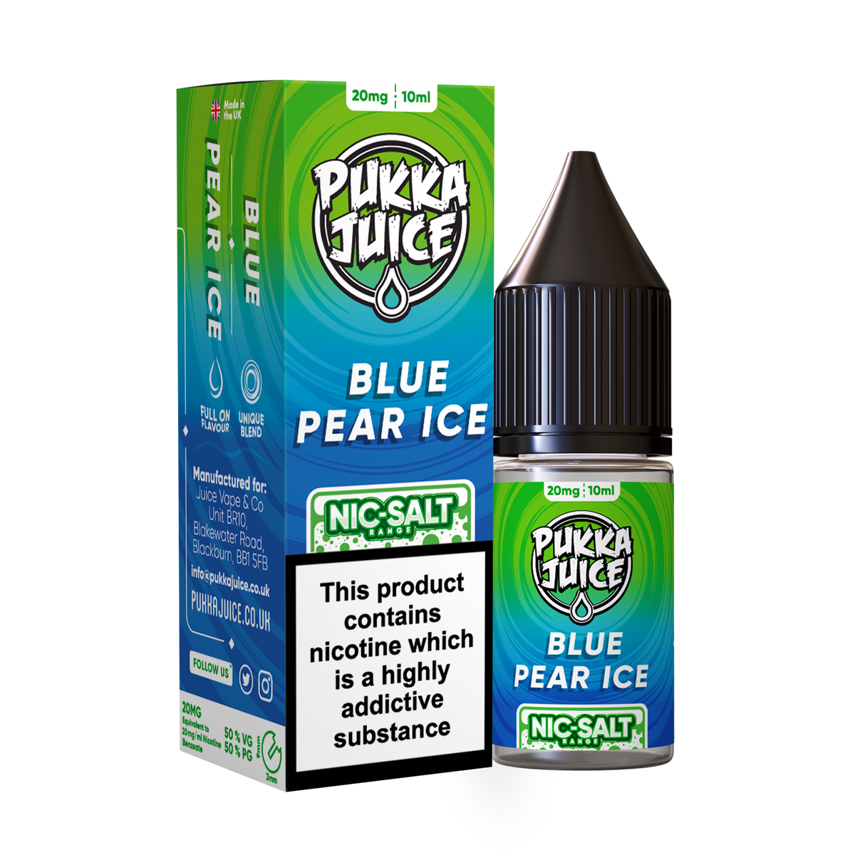 Pukka Juice - Nic Salt Blue Pear Ice 10ml E-liquid