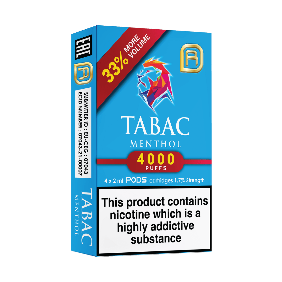 Tabac NanoStix Pods- Menthol 4000puff 1.7%/ 4pack