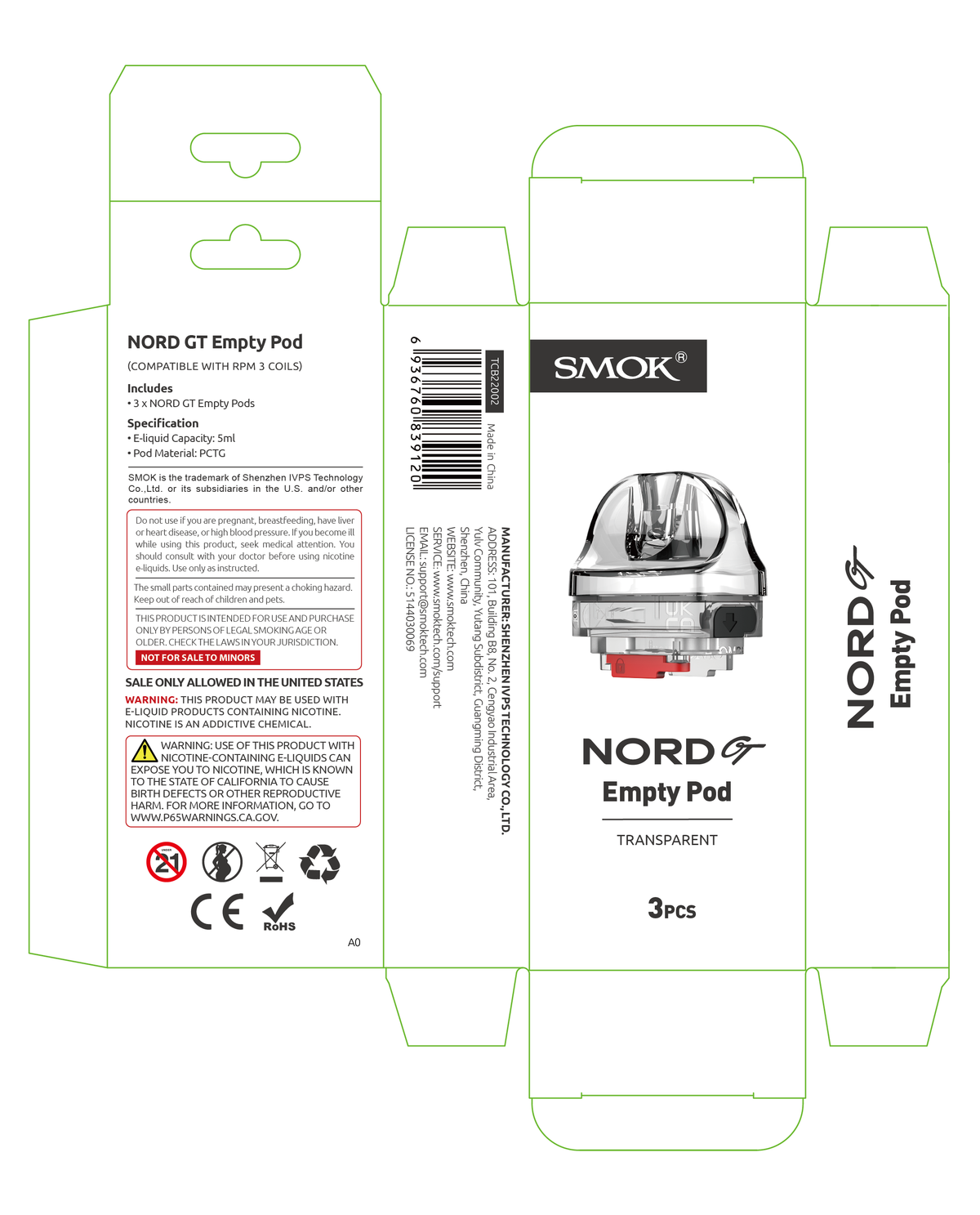 Smok Nord GT Empty Pod Cartridge (3pcs/pack)