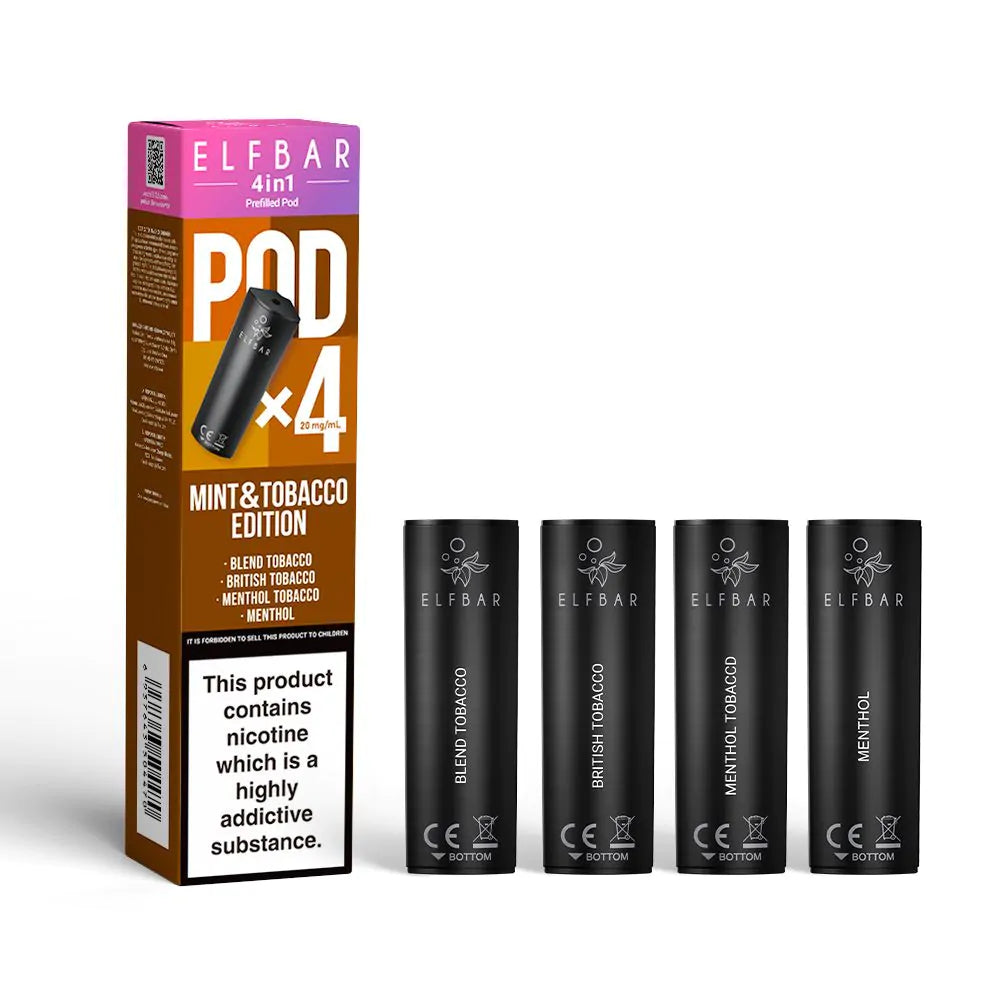 ELFBAR 4-in-1 Prefilled Pods - 4PK-Mint and Tobacco Edition