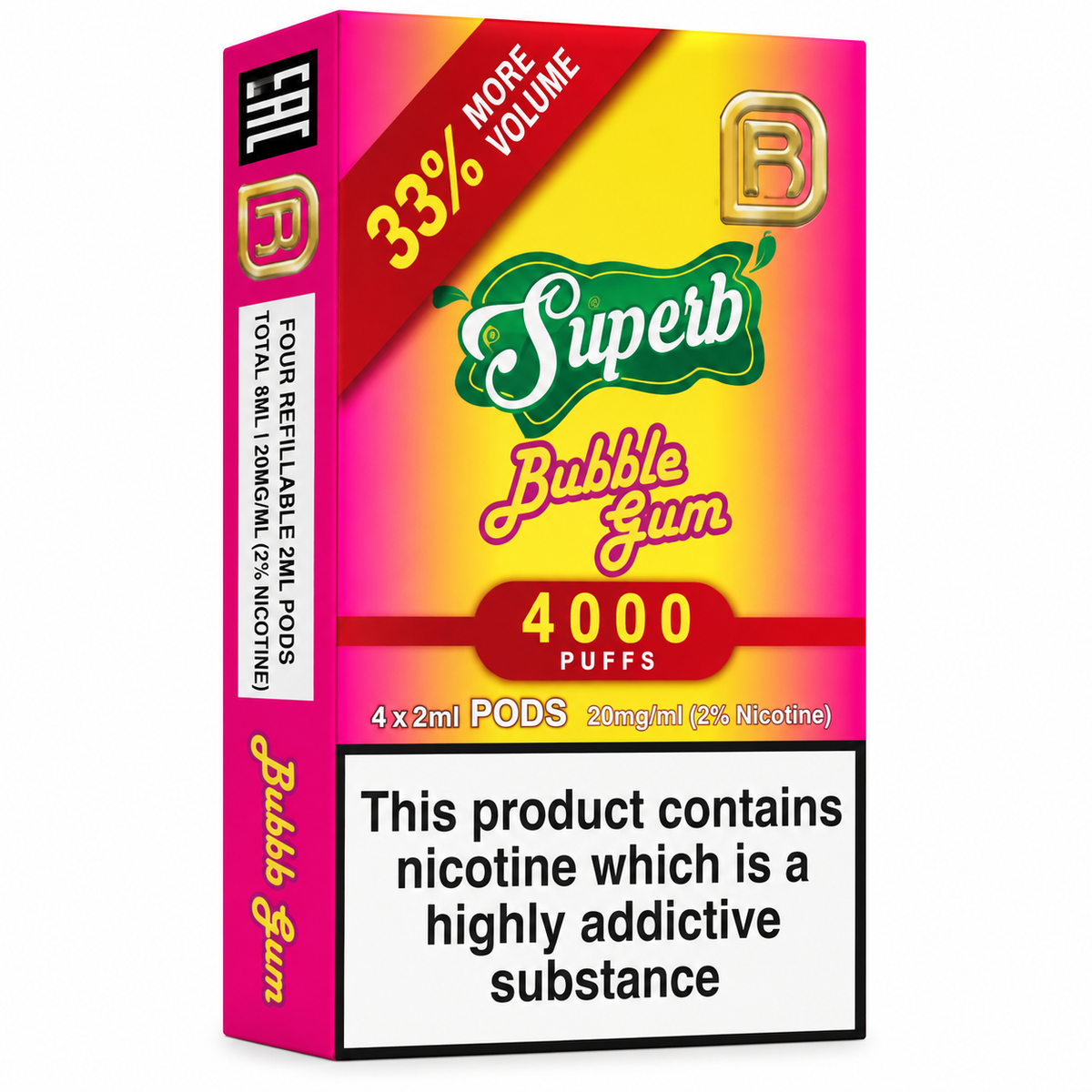 Superb NanoStix Pods- Bubblegum 4000puff 1.7%/ 4pack