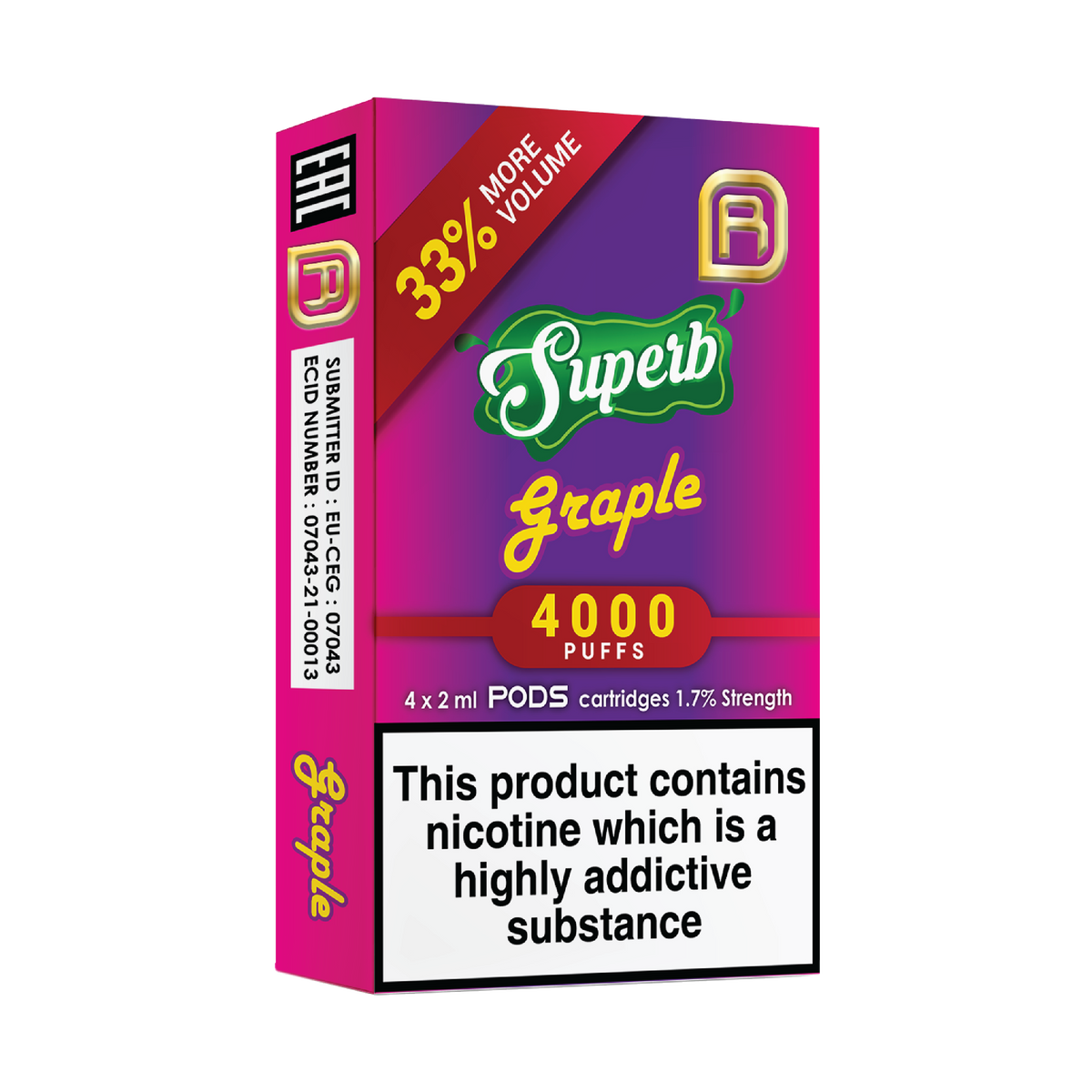 Superb NanoStix Pods- Graple 4000puff 1.7%/ 4pack