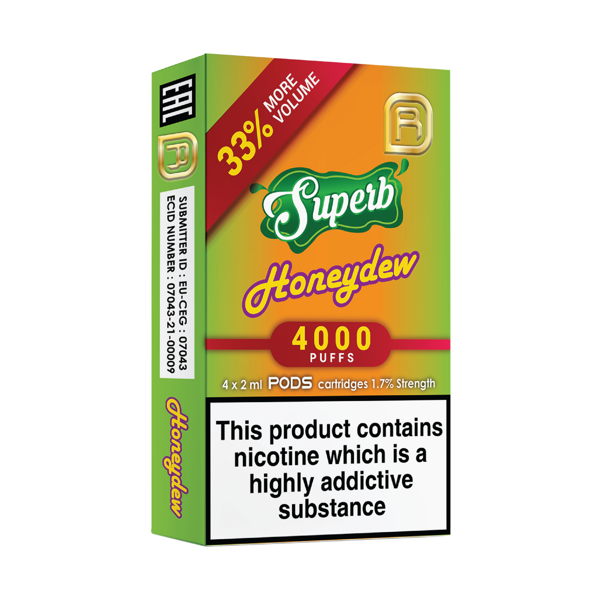 Superb NanoStix Pods- Honeydew 4000puff 1.7%/ 4pack