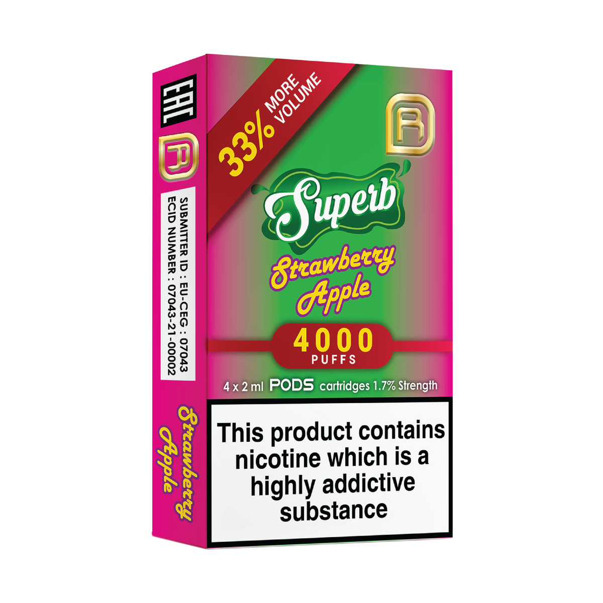 Superb NanoStix Pods- Strawberry Apple 4000puff 1.7%/ 4pack