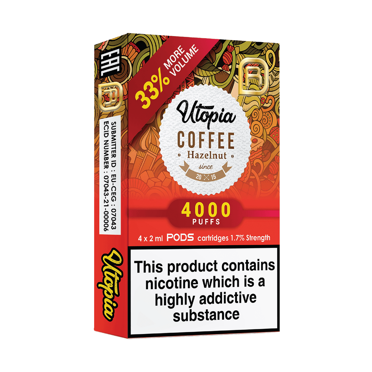 Utopia NanoStix Pods- Coffee Hazelnut 4000puff 1.7%/ 4pack