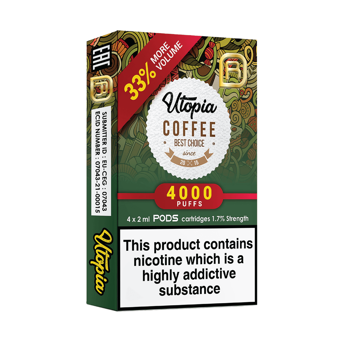 Utopia NanoStix Pods- Coffee 4000puff 1.7%/ 4pack
