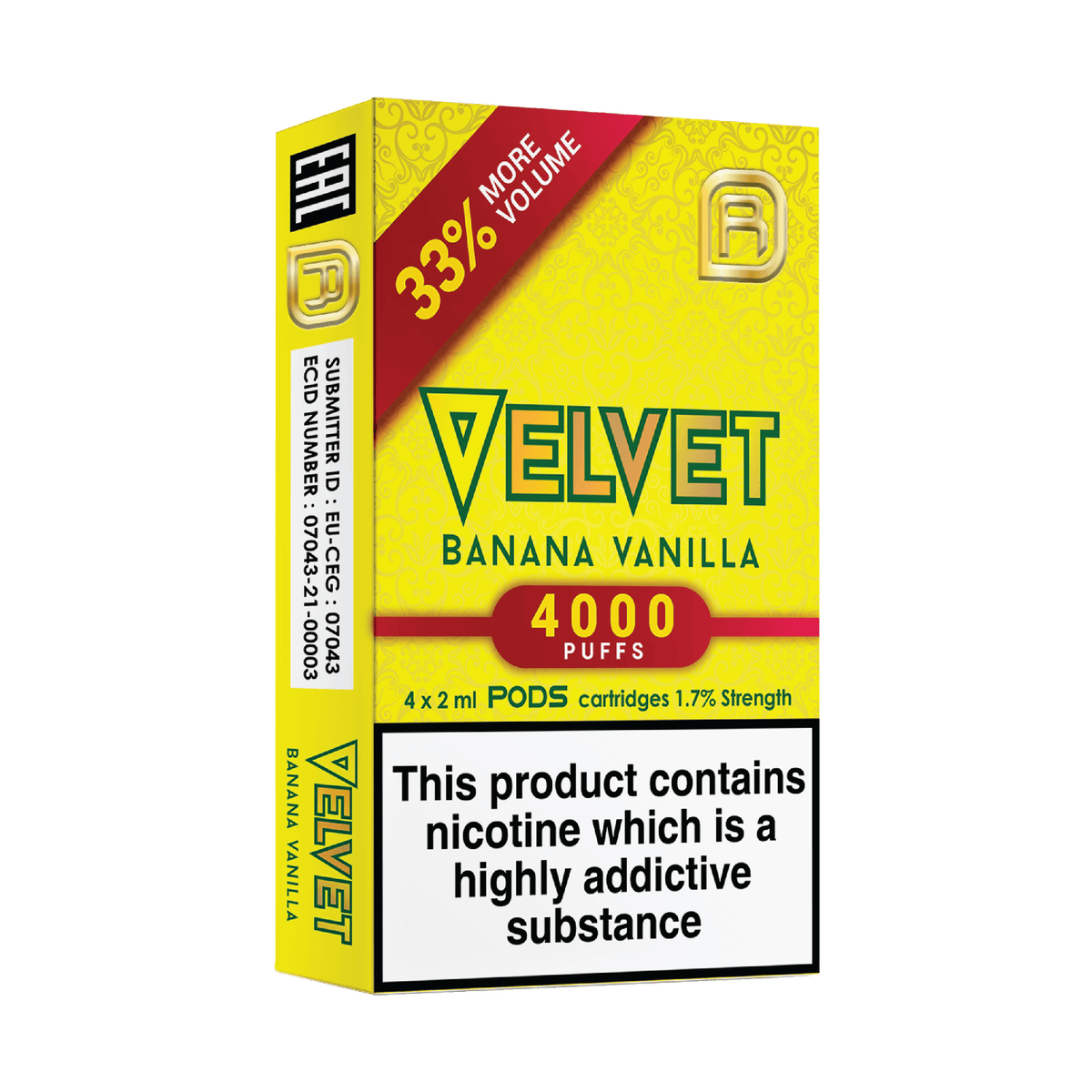 Velvet NanoStix Pods- Banana Vanilla 4000puff 1.7%/ 4pack