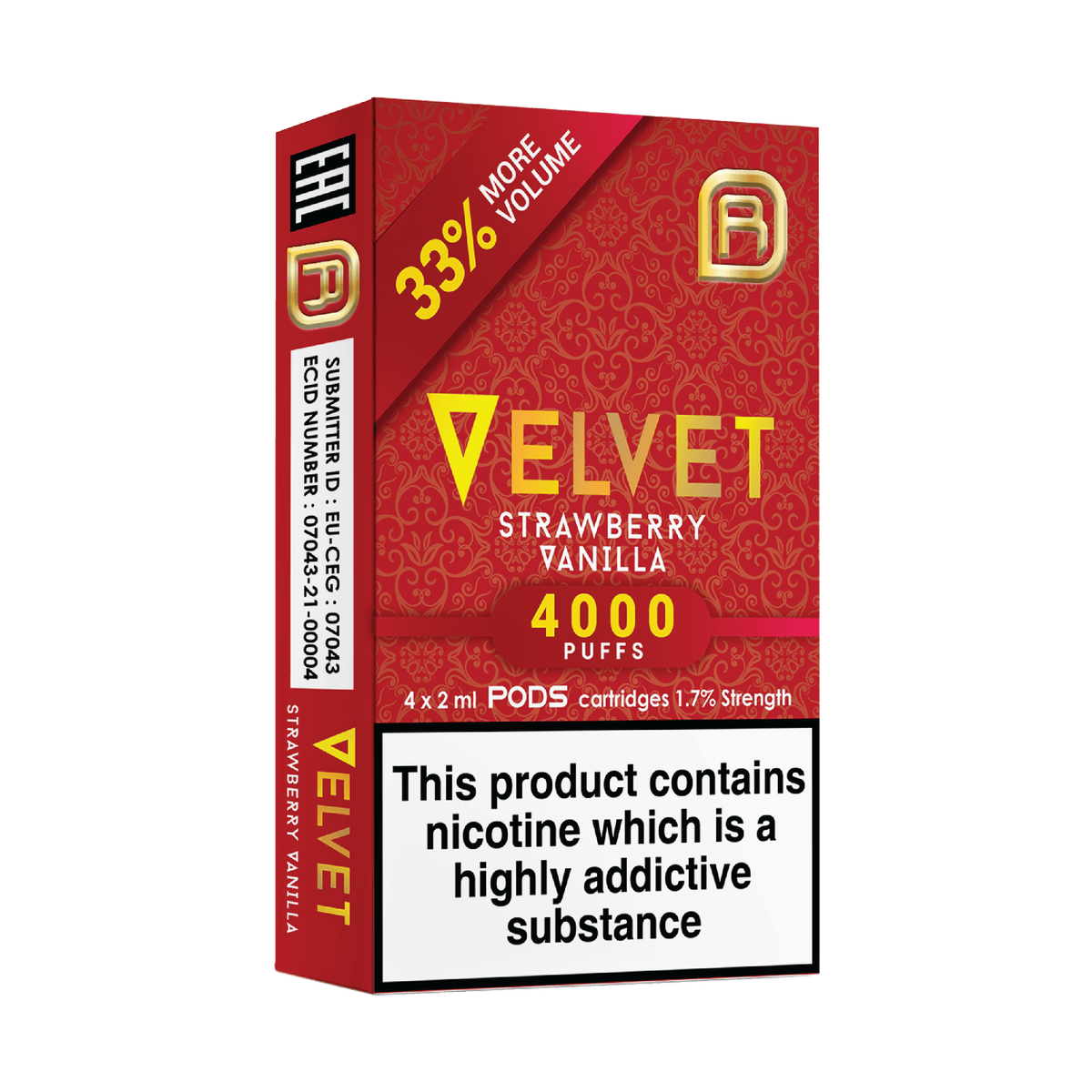 Velvet NanoStix Pods- Strawberry Vanilla 4000puff 1.7%/ 4pack